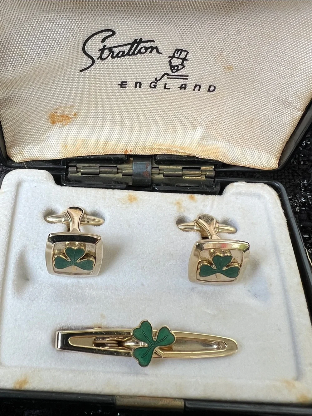Vintage 1960’s Stratton  Shamrock Cufflinks and Tie Bar - Green